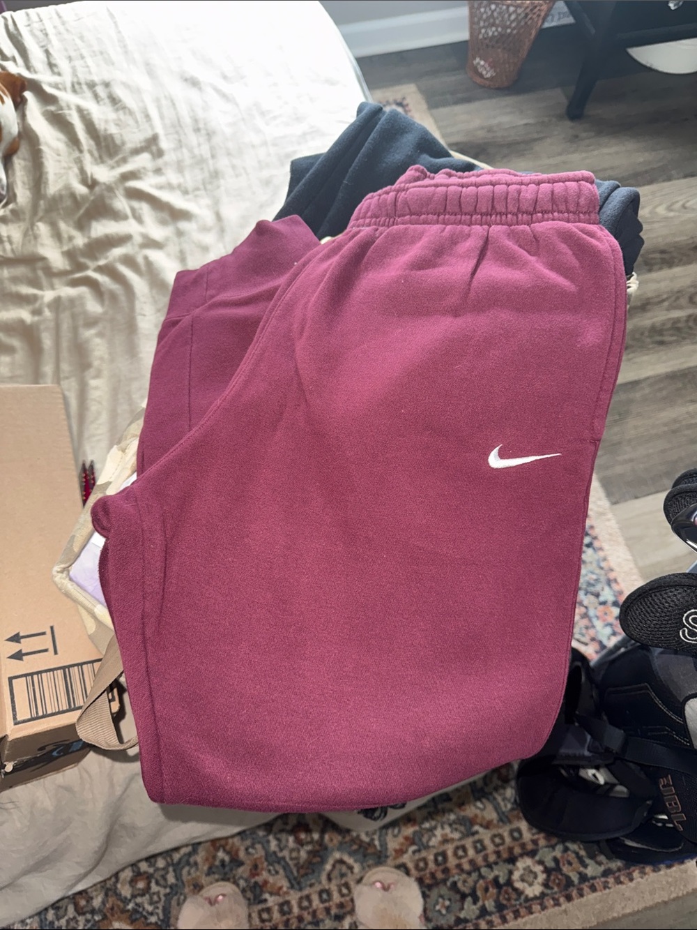 Nike Kids Maroon Jogger Sweatpants with White Swoosh